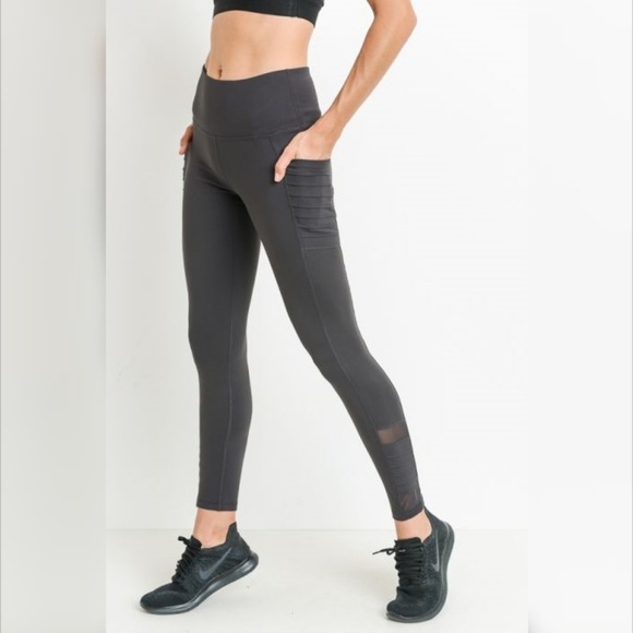 Moto Ribbed Full Leggings Mesh Leggings & Pockets - Picture 3 of 6